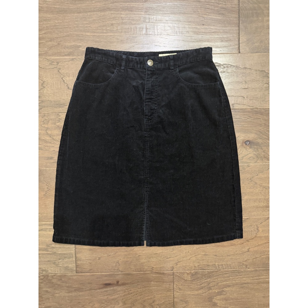 Vintage Eddie Bauer Corduroy Skirt Womens 6 Black Cotton Front Slit Casual